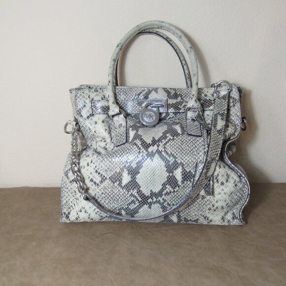 Michael Kors Gray Snakeskin Silver Hardware Large Hamilton Bag - Picture 1 of 15
